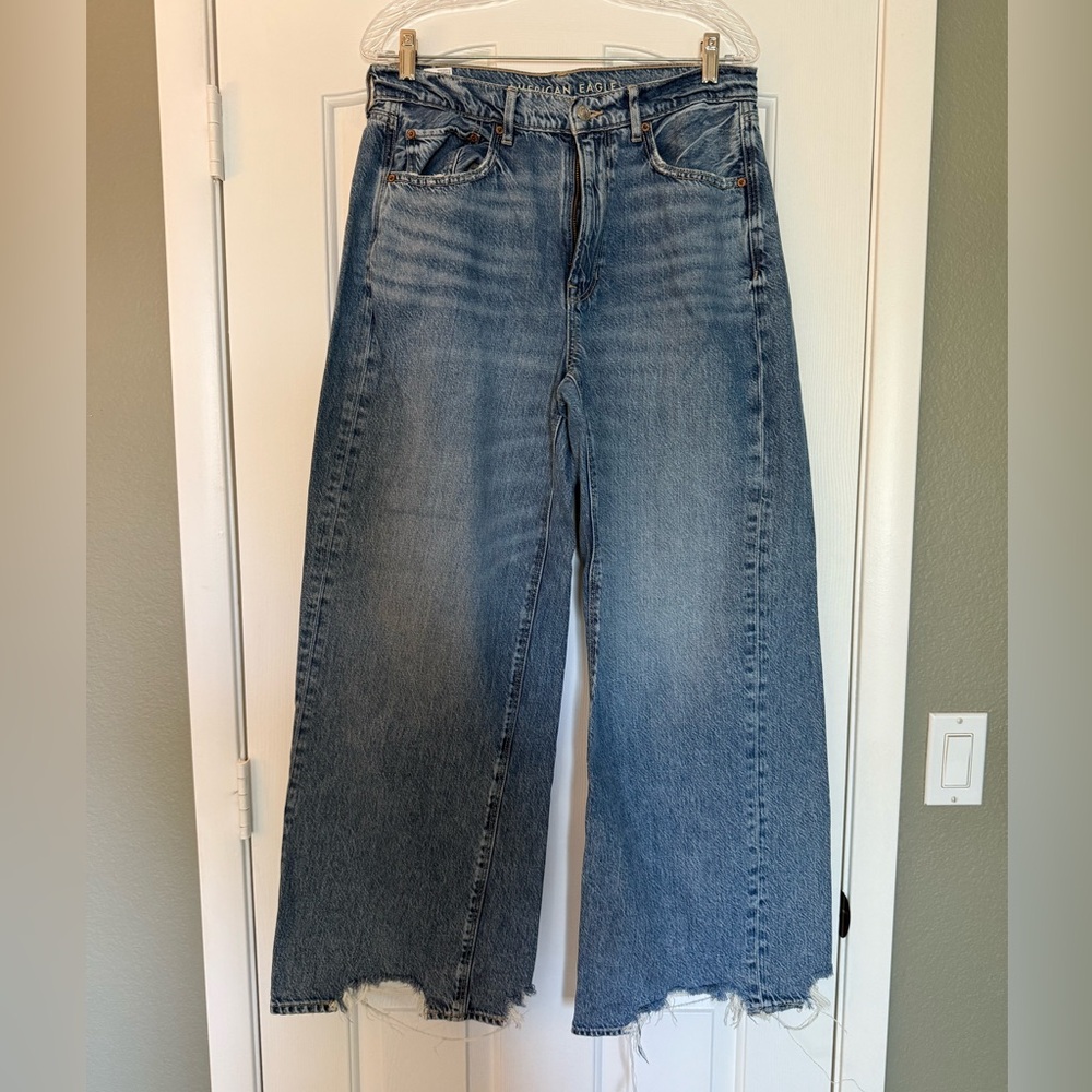 American Eagle Outfitters Blue Wide Leg Jeans, 12 Regular